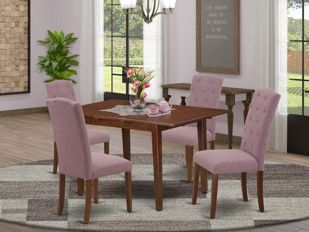 NOCE5-F67-3K 5-Piece Dining Set with Rectangle Table & 4 Upholstered Chairs, Mahogany Finish