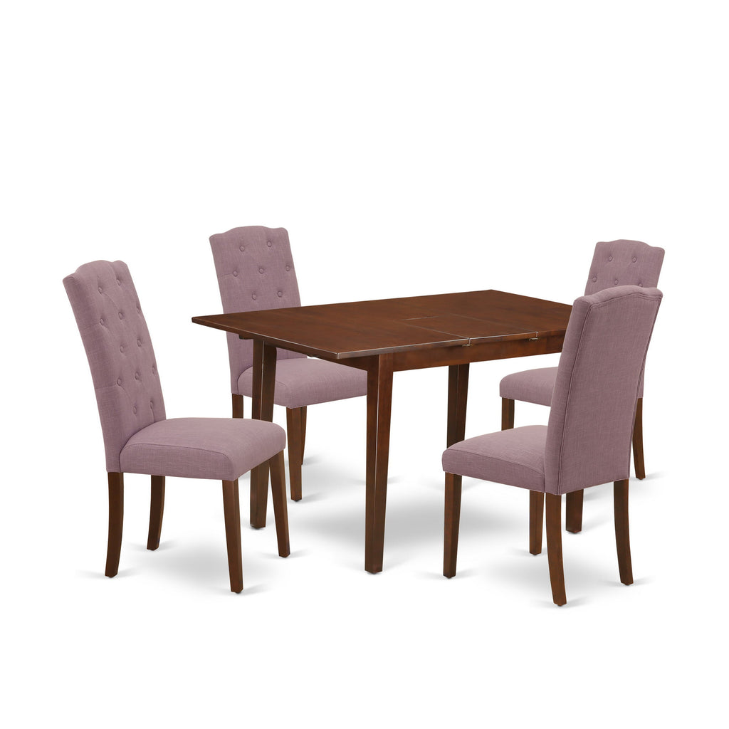 NOCE5-F67-3K 5-Piece Dining Set with Rectangle Table & 4 Upholstered Chairs, Mahogany Finish