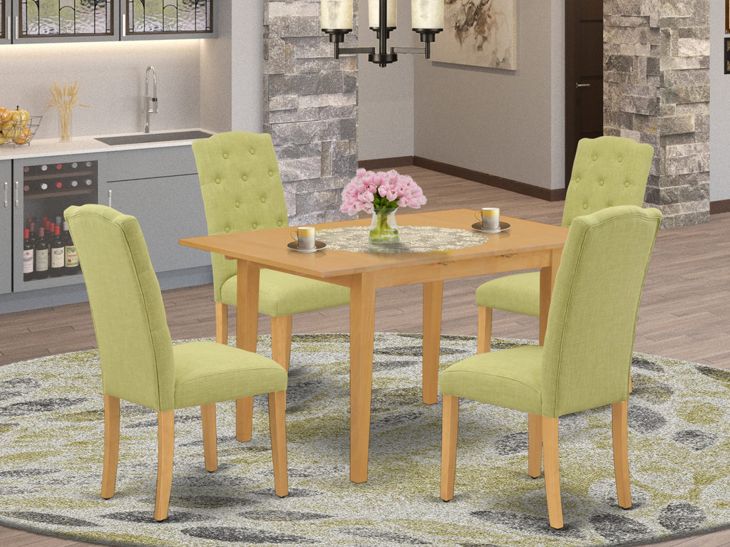 NOCE5-1GA-OZ 5-Piece Dining Ensemble with Rectangle Butterfly Table & 4 Limelight Chairs, Oak 32x54 Inch