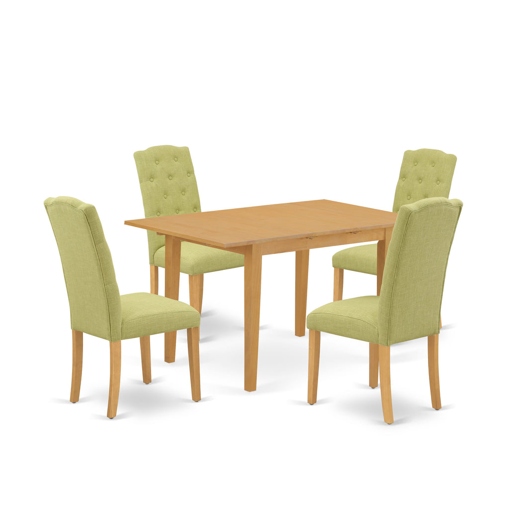 NOCE5-1GA-OZ 5-Piece Dining Ensemble with Rectangle Butterfly Table & 4 Limelight Chairs, Oak 32x54 Inch