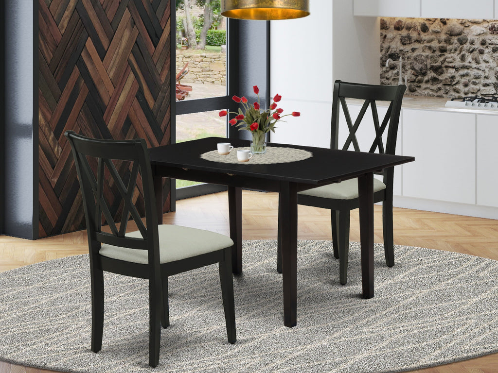 NOCL3-MDY-K 3-Piece Dining Ensemble with Expanding Rectangle Table and Upholstered Seats in Midnight