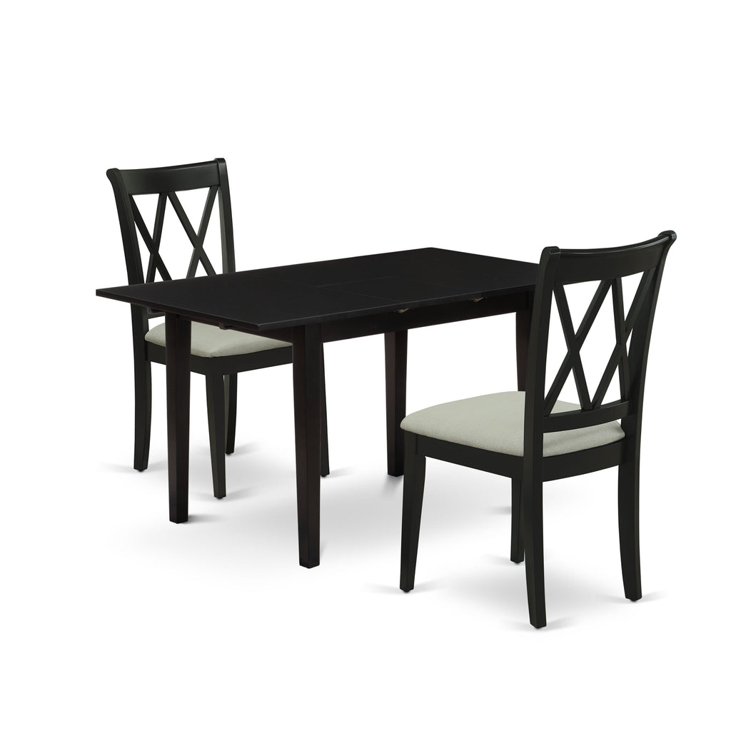 NOCL3-MDY-K 3-Piece Dining Ensemble with Expanding Rectangle Table and Upholstered Seats in Midnight