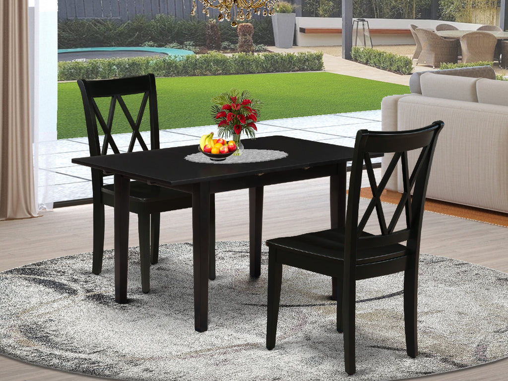 NOCL3-KXD-0 3-Piece Dining Set Extendable Table with Leaf & 2 Chairs, 32x54, Sleek Black Design