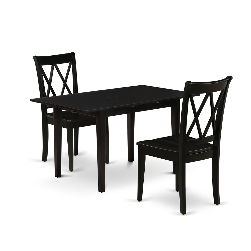 NOCL3-KXD-0 3-Piece Dining Set Extendable Table with Leaf & 2 Chairs, 32x54, Sleek Black Design