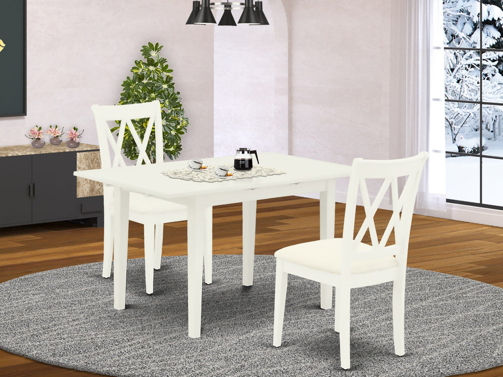 NOCL3-EXK-T 3-Piece Dining Set with Rectangular Butterfly Leaf Table and 2 Linen Chairs in White