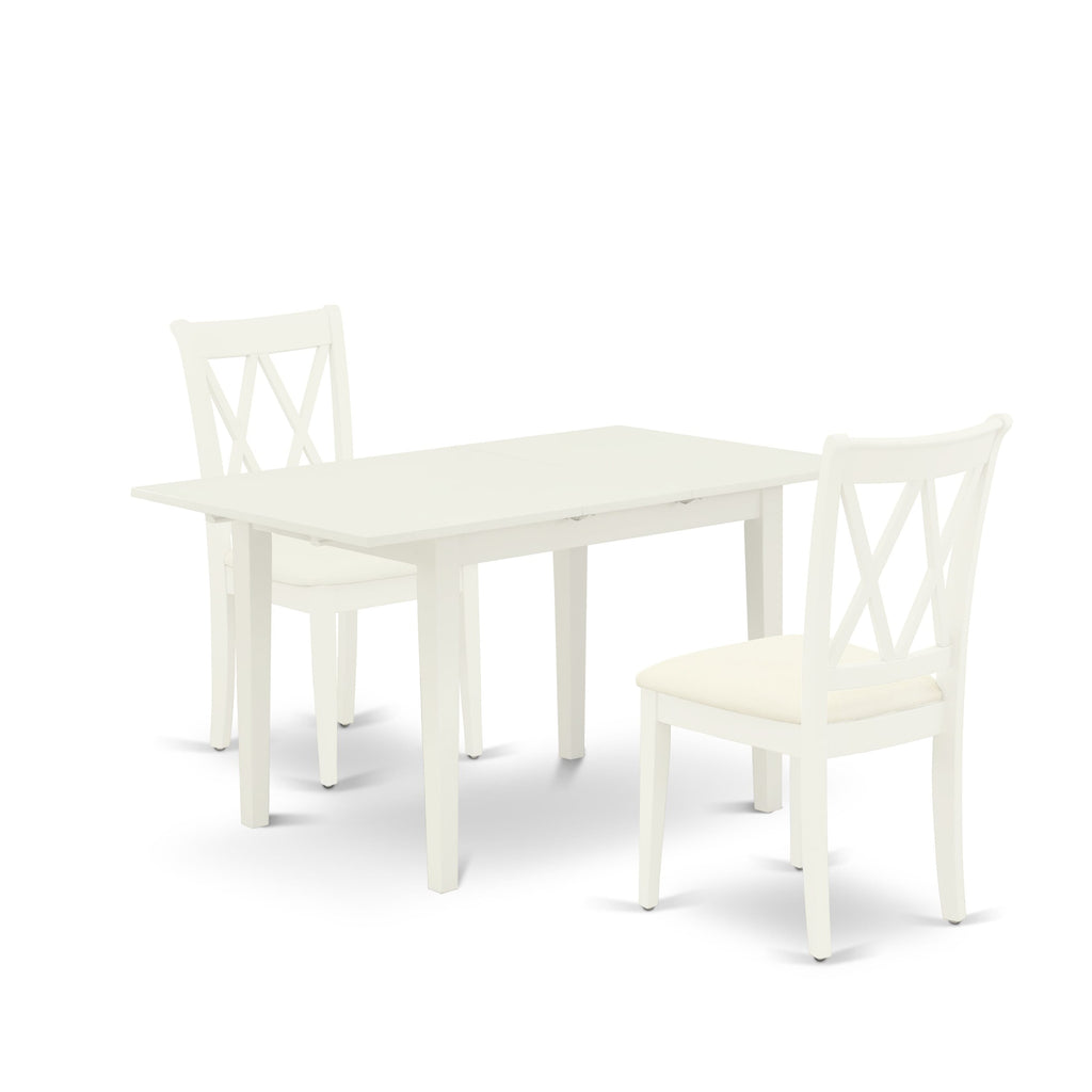 NOCL3-EXK-T 3-Piece Dining Set with Rectangular Butterfly Leaf Table and 2 Linen Chairs in White