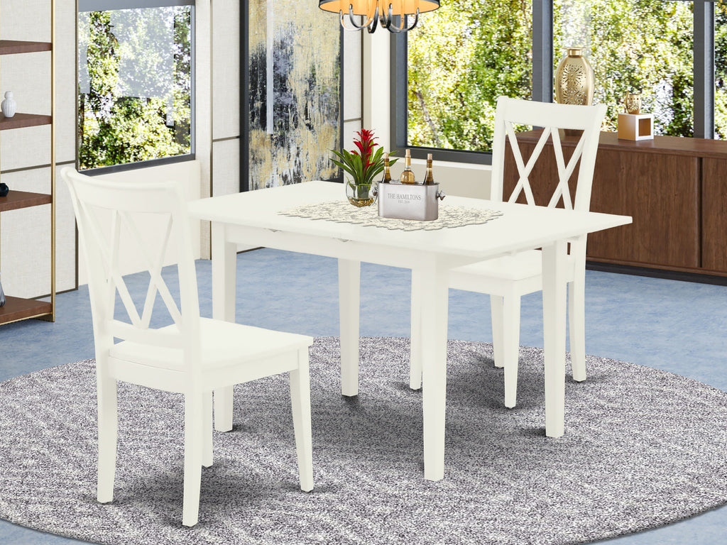 NOCL3-K6Z-T Compact 3 Piece Dining Ensemble Featuring Extendable Rectangle Table and Chairs in Linen White Finish