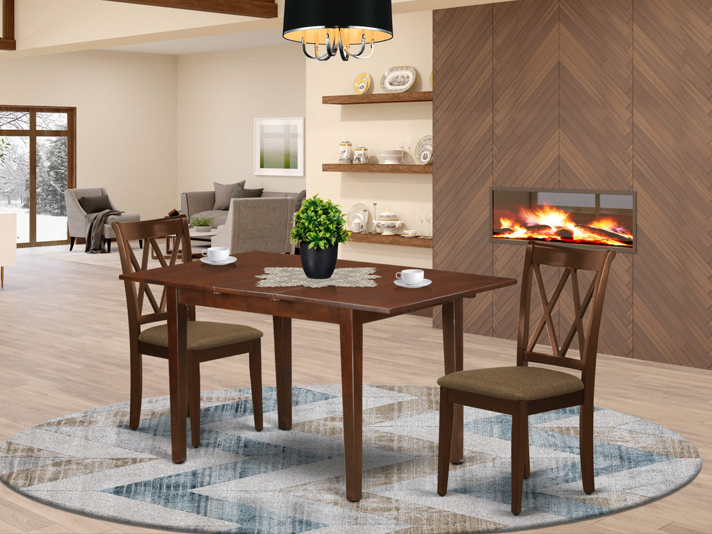 NOCL3-MUH-R Elegant 3-Piece Dining Set with Extending Table & Upholstered Chairs in Rich Mahogany Finish