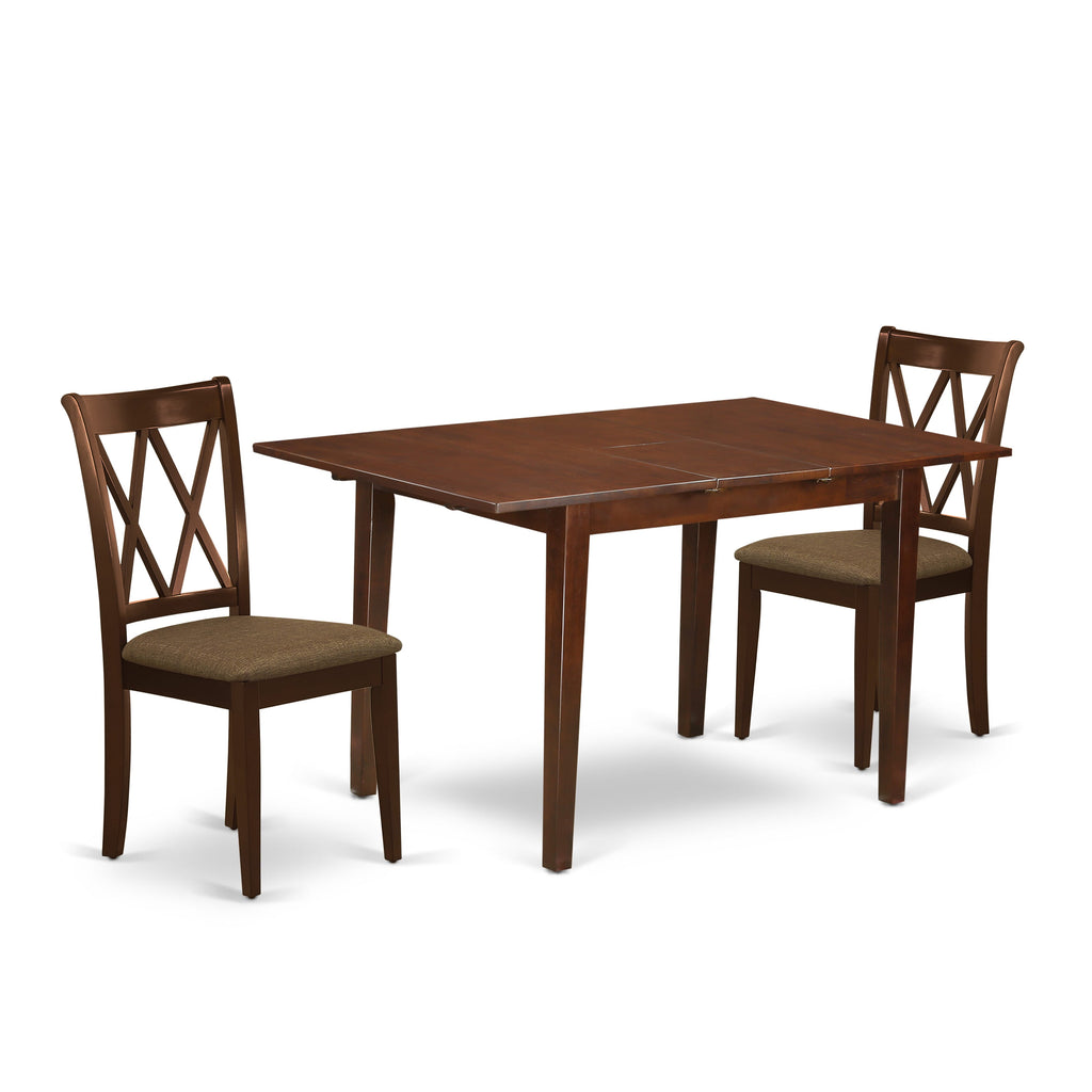 NOCL3-MUH-R Elegant 3-Piece Dining Set with Extending Table & Upholstered Chairs in Rich Mahogany Finish