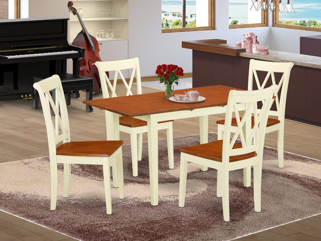 NOCL5-9D2-0 5-Piece Dining Ensemble with Expandable Leaf and Quartet of Comfort Chairs, Buttermilk & Cherry
