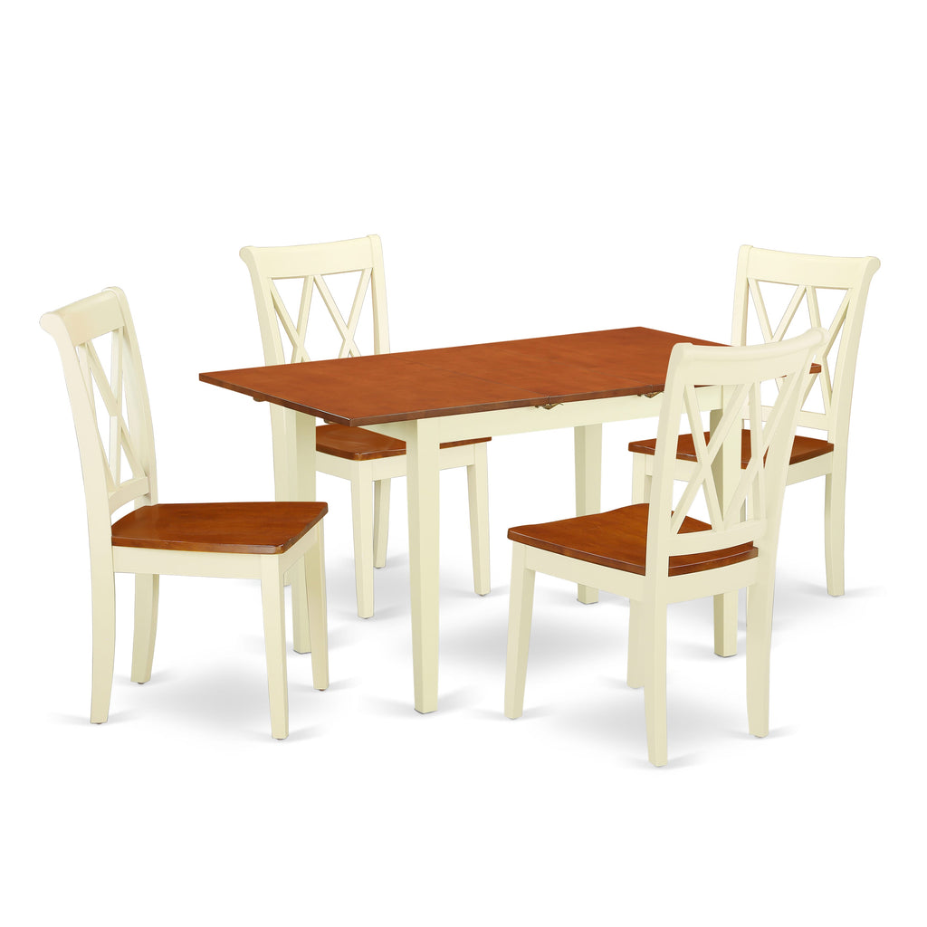 NOCL5-9D2-0 5-Piece Dining Ensemble with Expandable Leaf and Quartet of Comfort Chairs, Buttermilk & Cherry