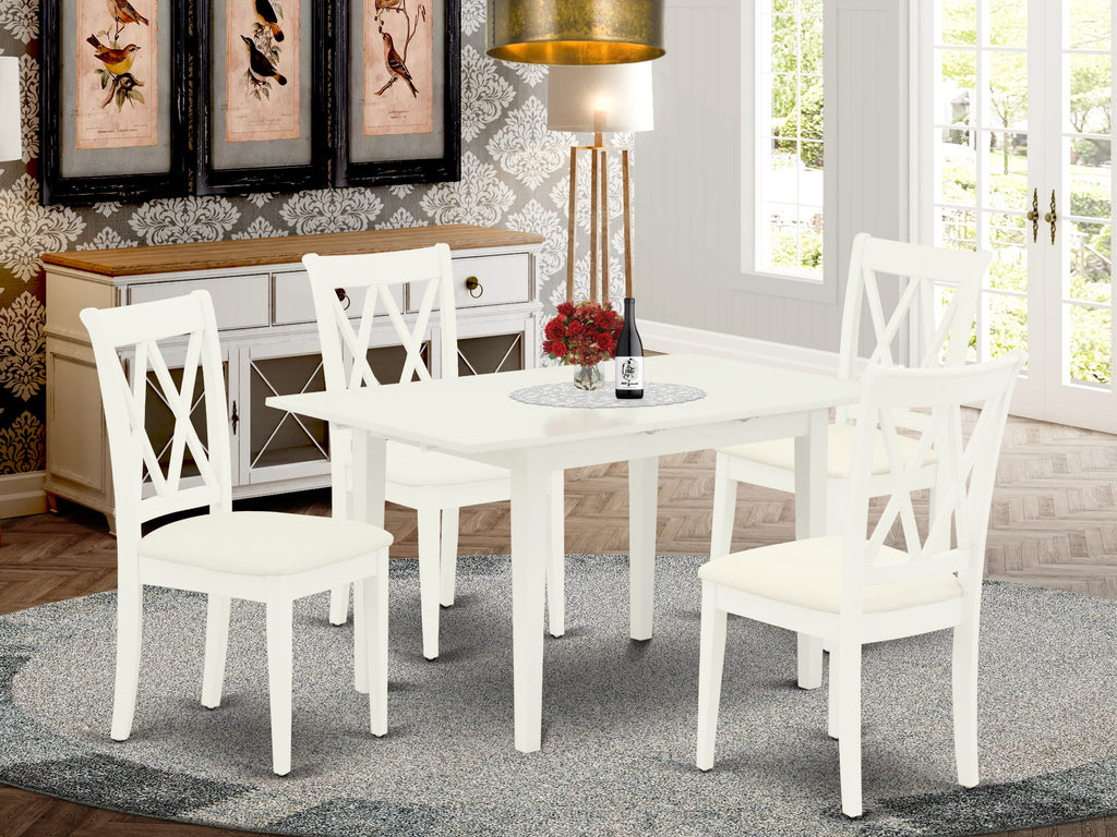 NOCL5-619-K 5 Piece Dining Set with Rectangular Table, Butterfly Leaf, and Linen Upholstery Chairs in White