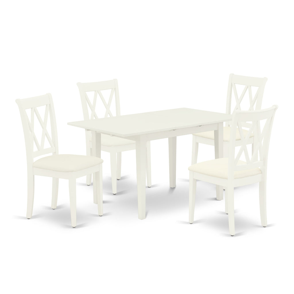 NOCL5-619-K 5 Piece Dining Set with Rectangular Table, Butterfly Leaf, and Linen Upholstery Chairs in White