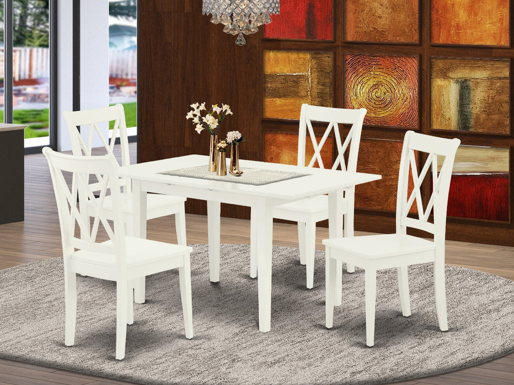 NOCL5-9EW-9 5 Piece Dining Ensemble Featuring Expanding Table & 4 Wood Seat Chairs, Linen White Finish, 32x54 In.