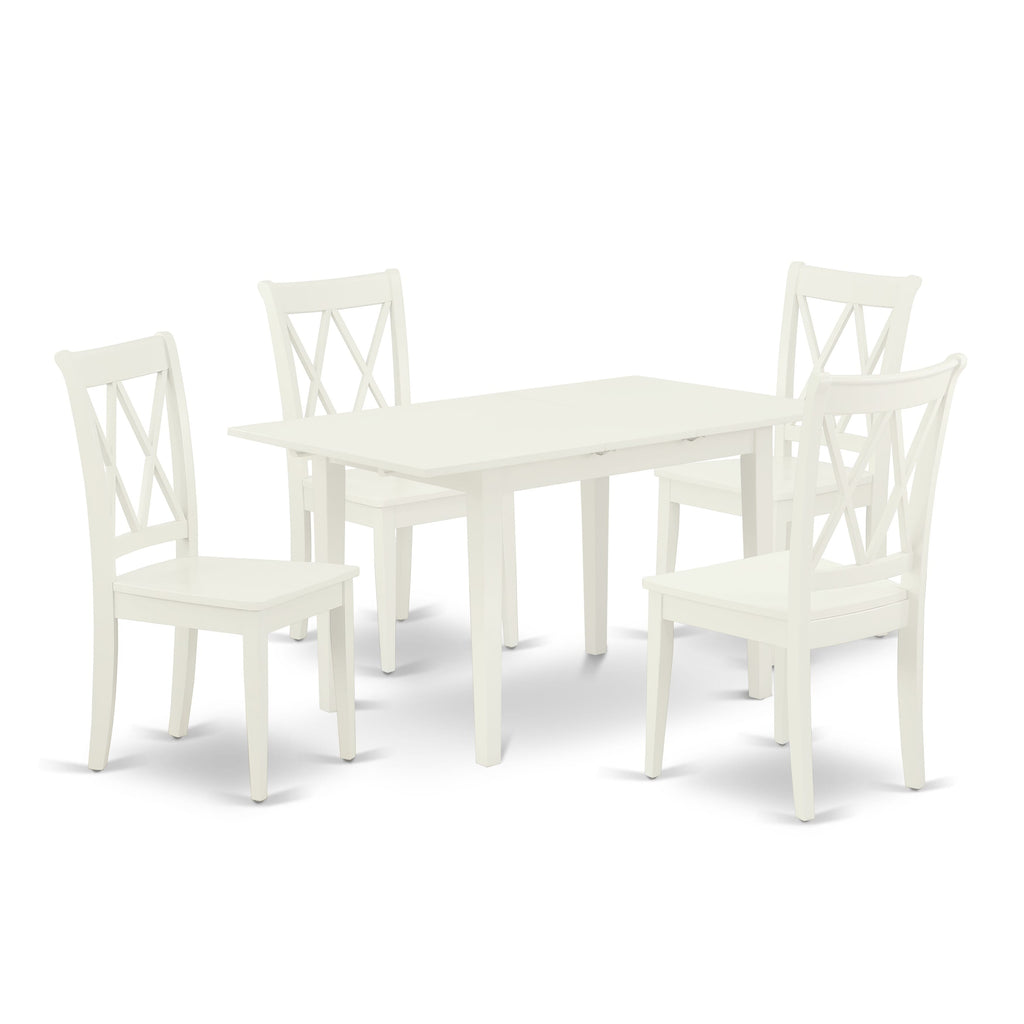 NOCL5-9EW-9 5 Piece Dining Ensemble Featuring Expanding Table & 4 Wood Seat Chairs, Linen White Finish, 32x54 In.