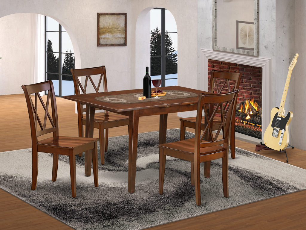 NOCL5-GAE-G Dining Set Mahogany Rectangle Table with Butterfly Leaf and 4 Chairs, 5 Piece