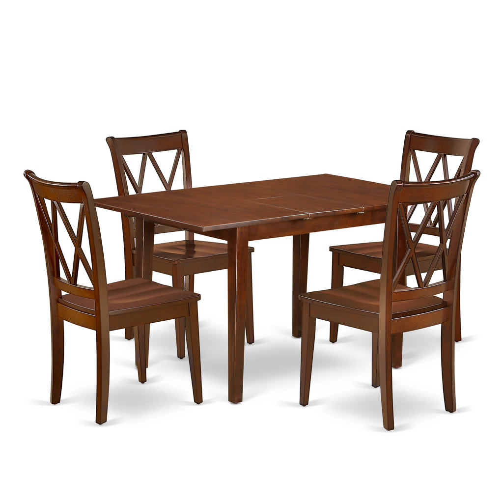 NOCL5-GAE-G Dining Set Mahogany Rectangle Table with Butterfly Leaf and 4 Chairs, 5 Piece