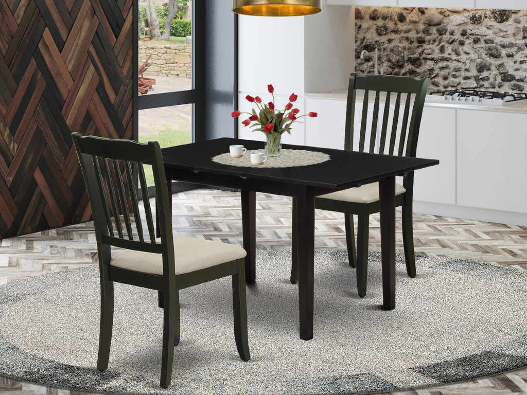 NODA3-PT6-7 Dining Suite 3-Piece Set with Table & 2 Chairs, Rectangular Design, Elegant Dining Addition, 32 X 54, Classic Black