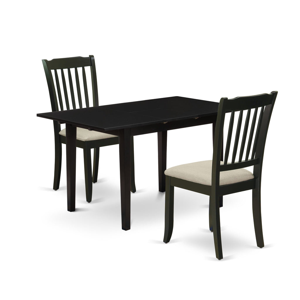 NODA3-PT6-7 Dining Suite 3-Piece Set with Table & 2 Chairs, Rectangular Design, Elegant Dining Addition, 32 X 54, Classic Black