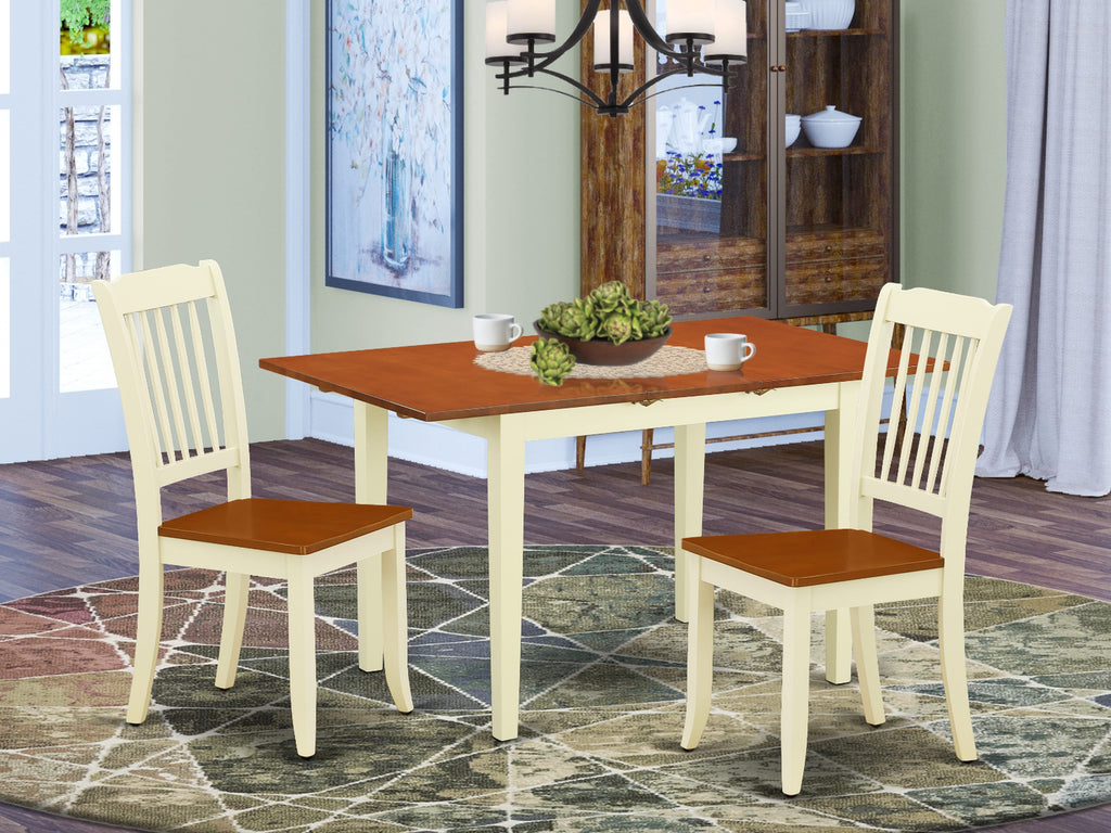 NODA3-FQ0-W Delightful 3 Piece Dining Ensemble with Rectangle Table & 2 Chairs, Buttermilk Elegance