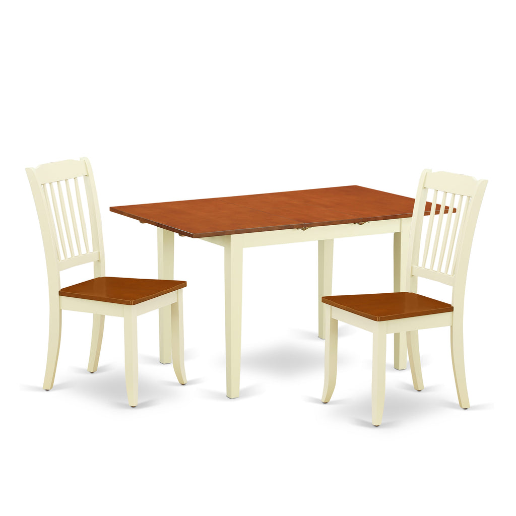 NODA3-FQ0-W Delightful 3 Piece Dining Ensemble with Rectangle Table & 2 Chairs, Buttermilk Elegance