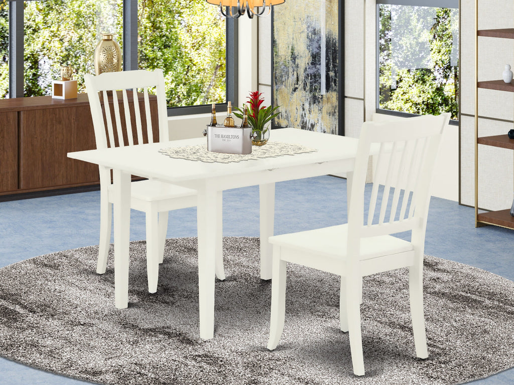 NODA3-HXS-R 3-Piece Dining Set with Rectangle Table & 2 Chairs in White Perfect for Small Spaces, 32x54