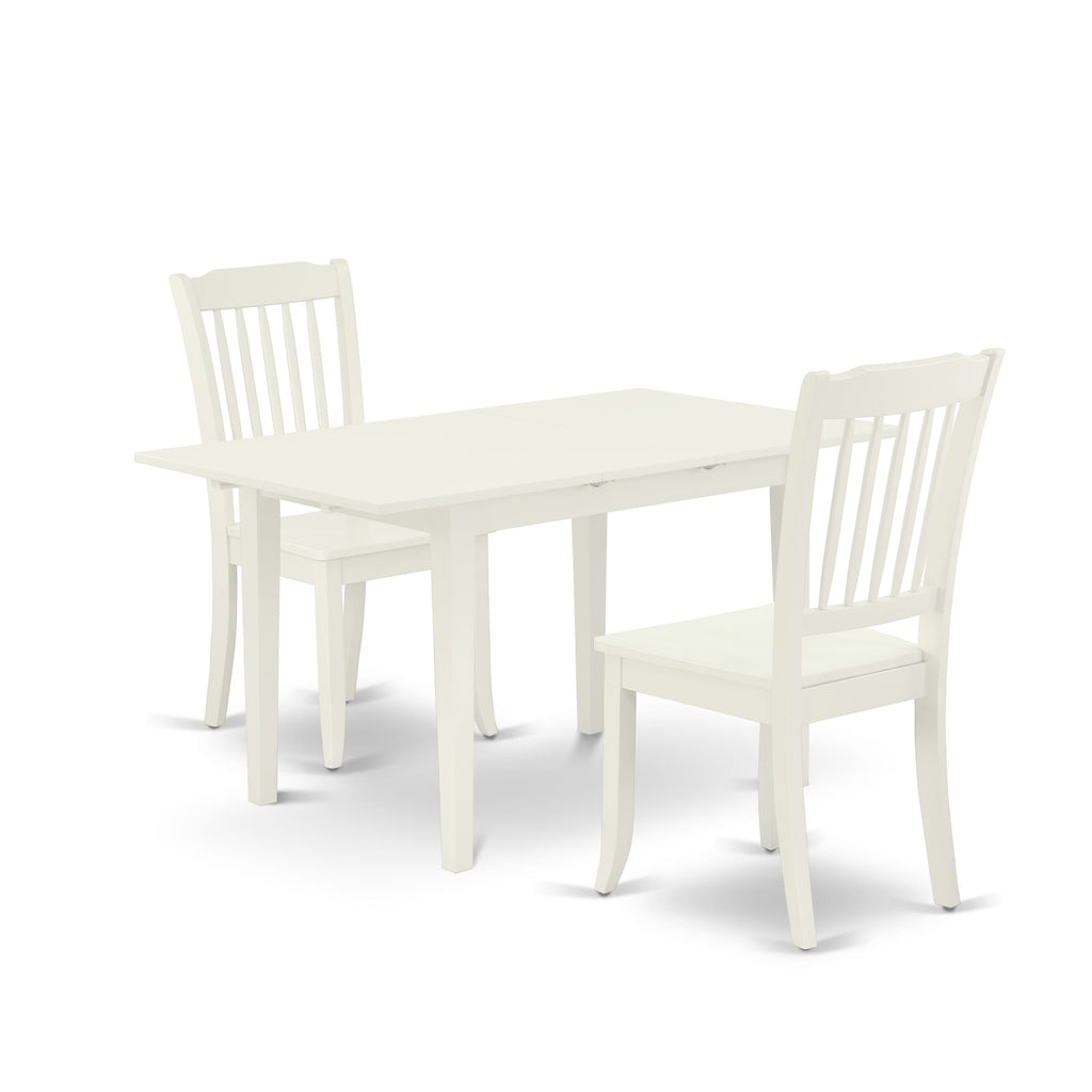 NODA3-HXS-R 3-Piece Dining Set with Rectangle Table & 2 Chairs in White Perfect for Small Spaces, 32x54