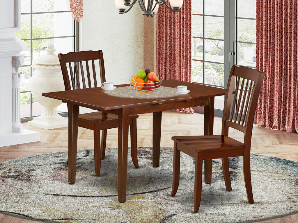 NODA3-SM9-S 3 Piece Compact Dining Set Rectangle Table & Two Chairs, 32x54 Inch, Elegant Mahogany