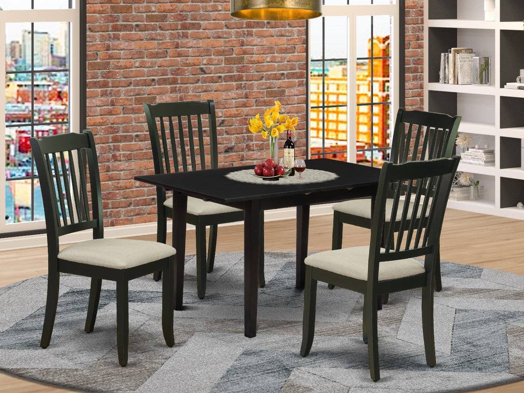Dining Ensemble NODA5-E2J-O 5-Piece Set with Expanding Table and Linen Chairs, 32x54 Black
