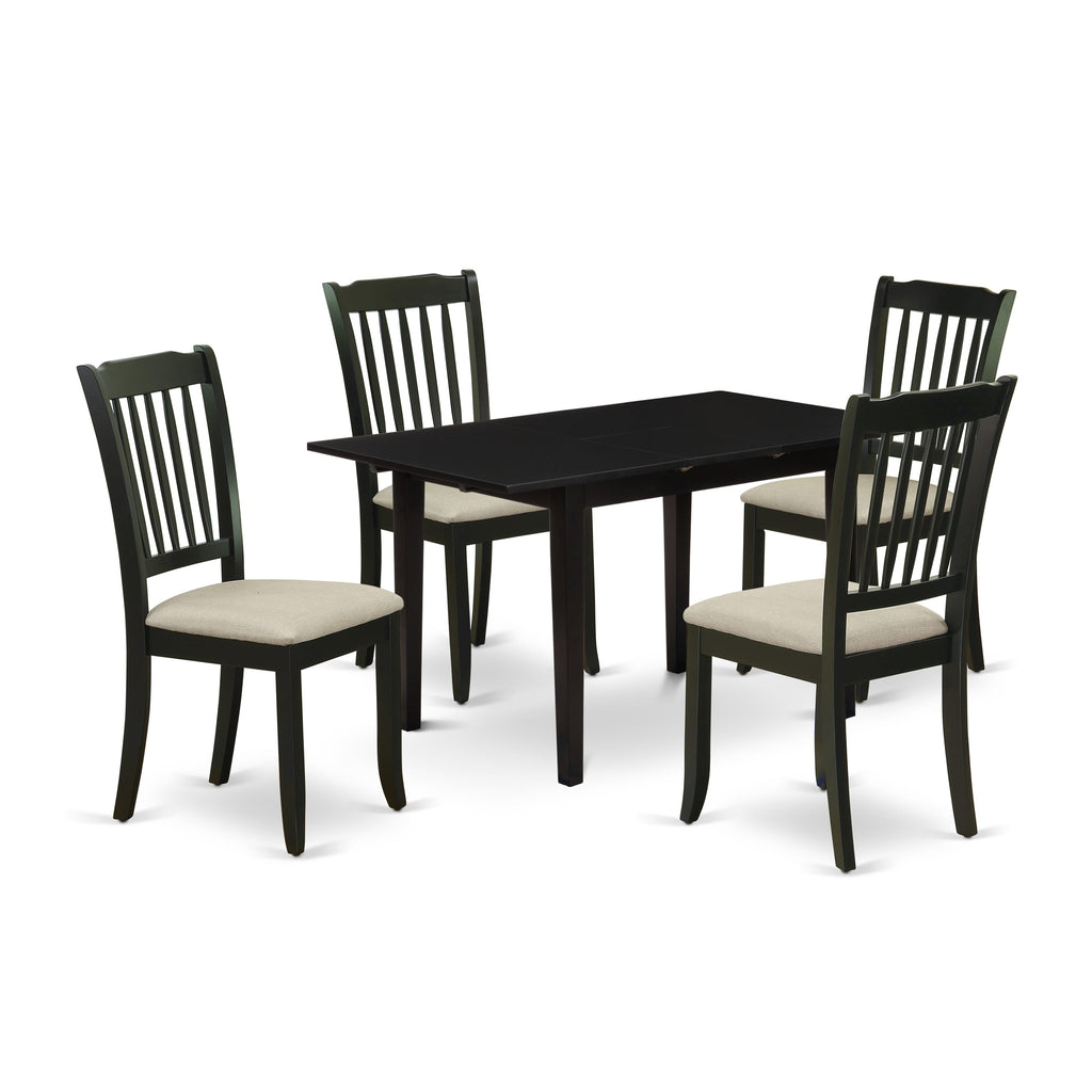 Dining Ensemble NODA5-E2J-O 5-Piece Set with Expanding Table and Linen Chairs, 32x54 Black