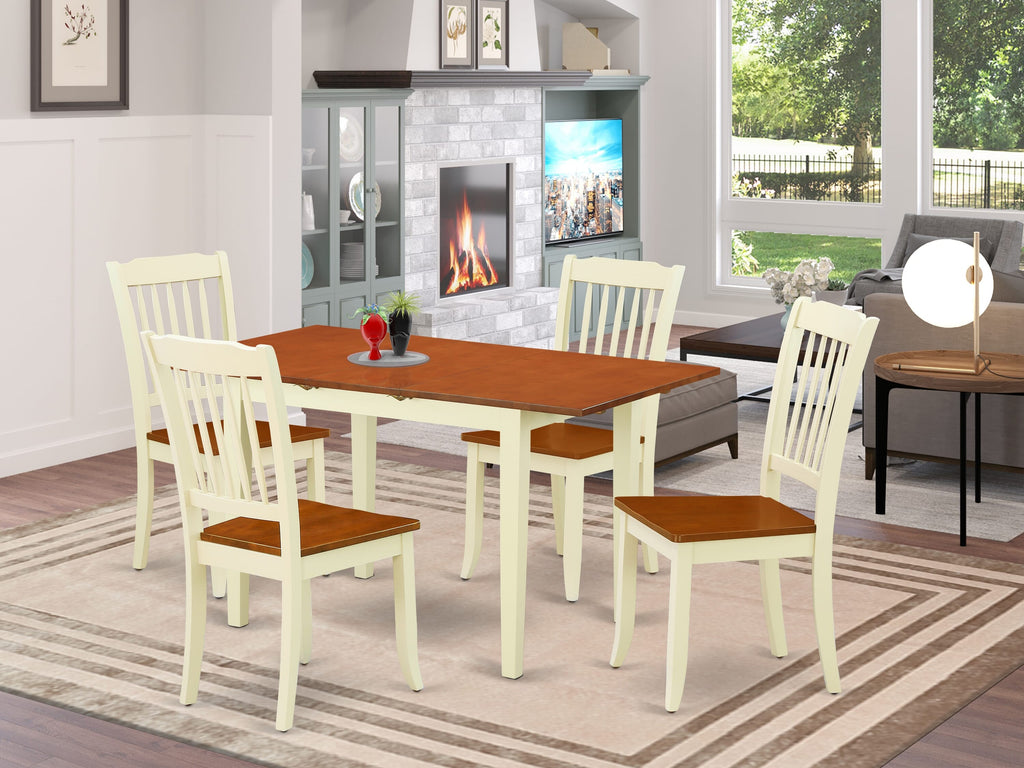NODA5-BS7-A Elegant 5-Piece Dining Set with Butterfly Leaf Table and Chairs in Buttermilk and Cherry Finish