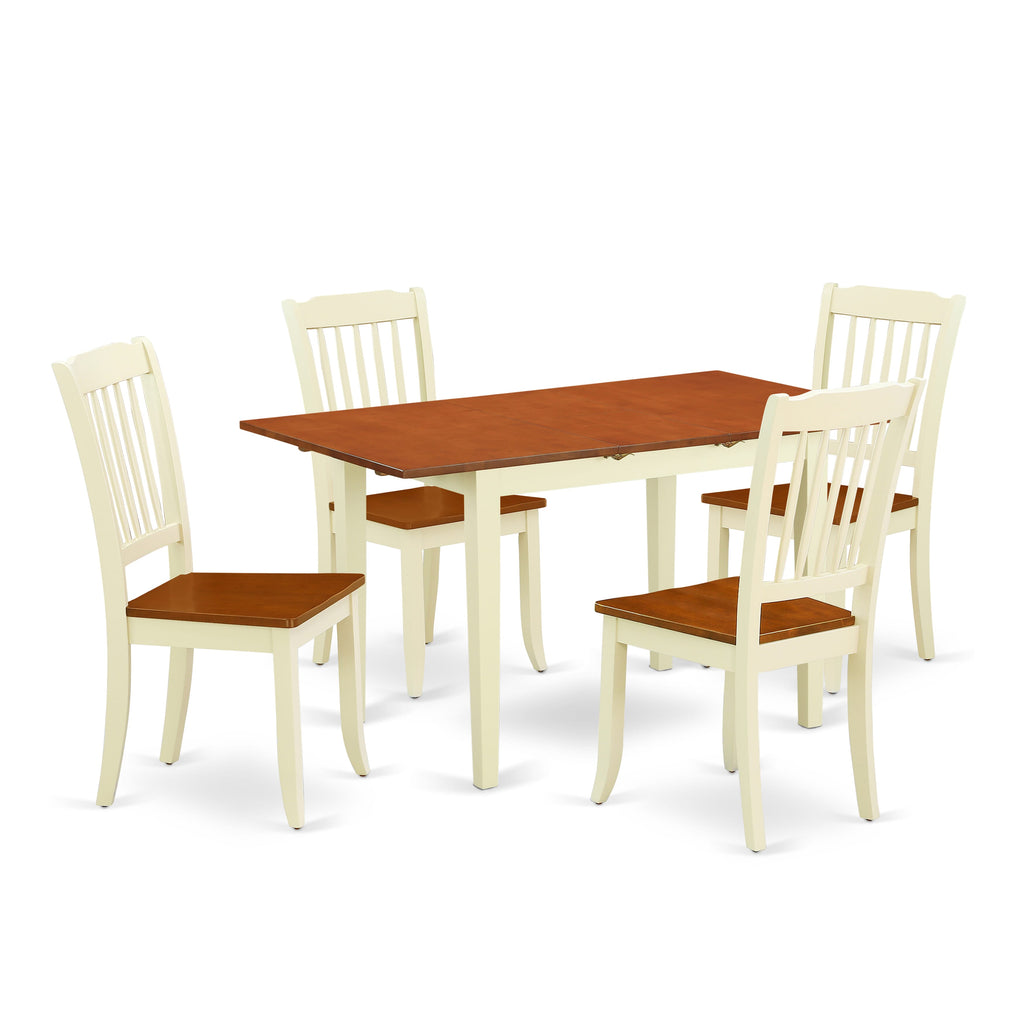 NODA5-BS7-A Elegant 5-Piece Dining Set with Butterfly Leaf Table and Chairs in Buttermilk and Cherry Finish