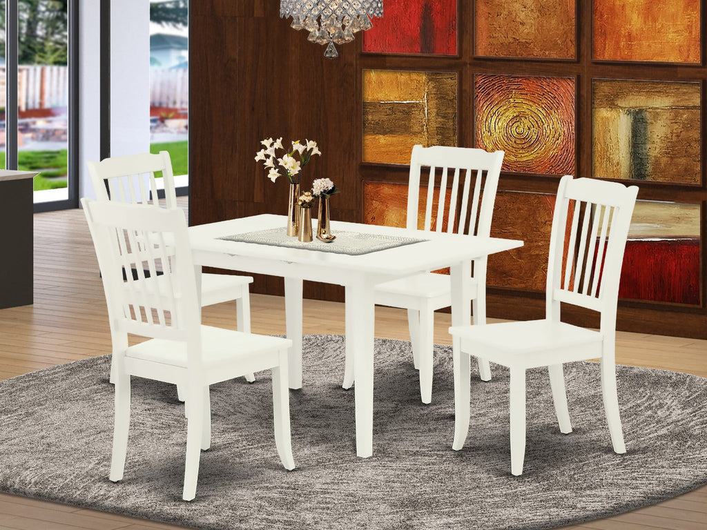 NODA5-G06-Q 5-Pc Contemporary Dining Ensemble Rectangular Leaf Table & 4 Chairs Set, 32x54, Linen White