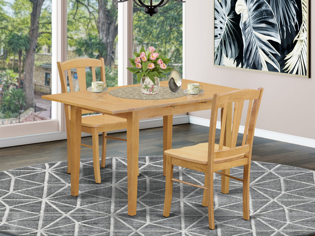 NODL3-SHL-4 3 Pc Kitchen Set with Leafy Top Table and 2 Chairs - Rectangular Oak