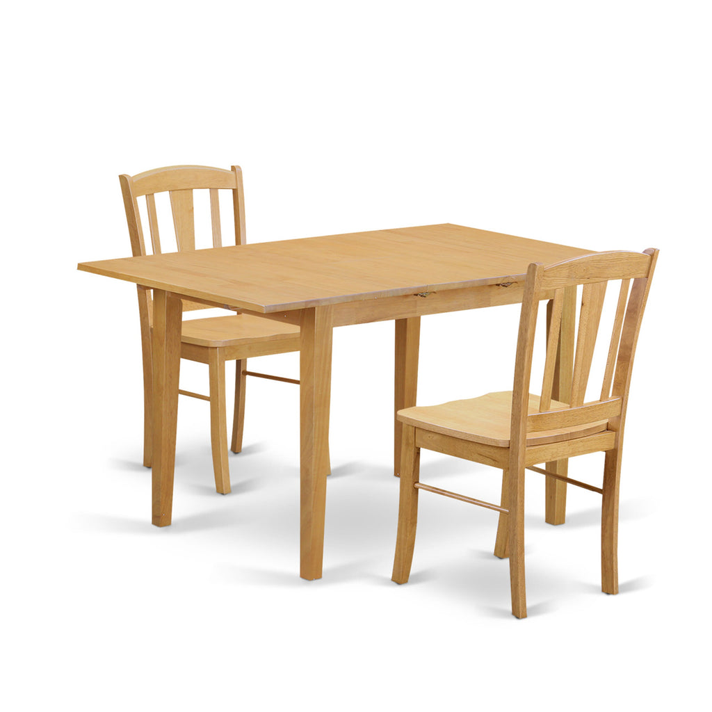 NODL3-SHL-4 3 Pc Kitchen Set with Leafy Top Table and 2 Chairs - Rectangular Oak