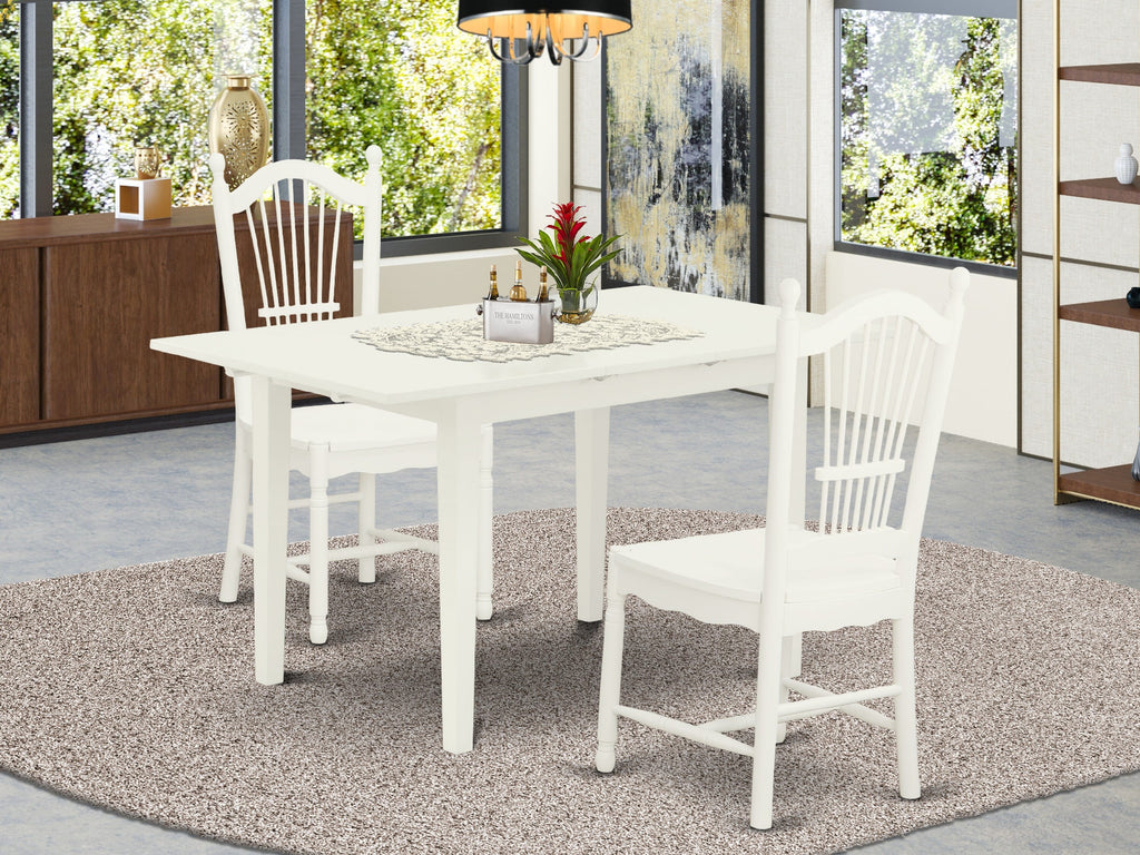 NODO3-5UM-B 3 Piece Dining Set with Expandable Table & 2 Chairs, 32x54 Inch, Linen White Finish