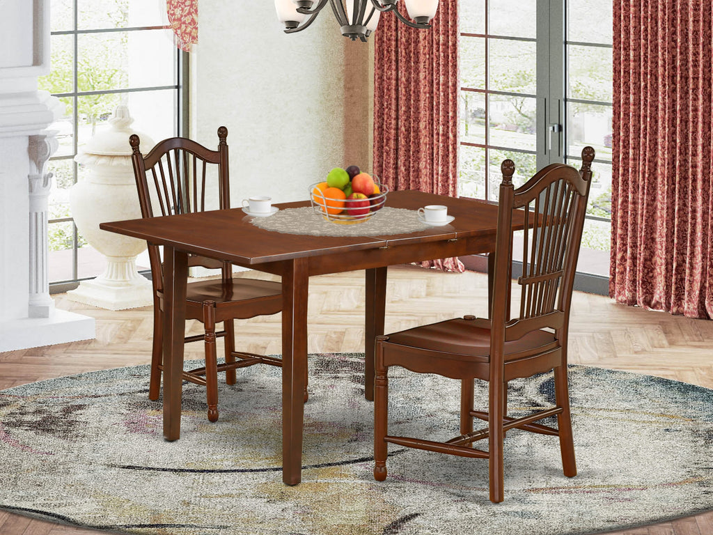 NODO3-45B-7 Dining Essentials 3-Piece Table Set w/ Butterfly Leaf & 2 Chairs, Mahogany Elegance