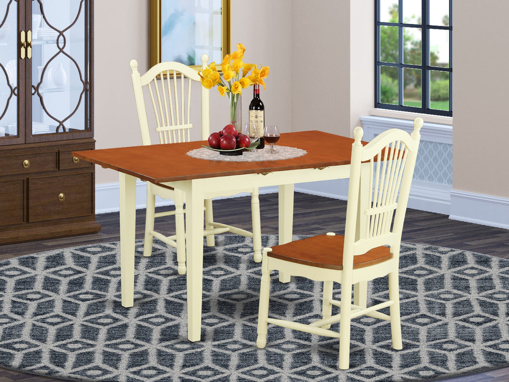 NODO3-TJ7-B Chic 3-Piece Dining Set Expandable Table & Dual Chairs in Buttermilk & Cherry, 32x54