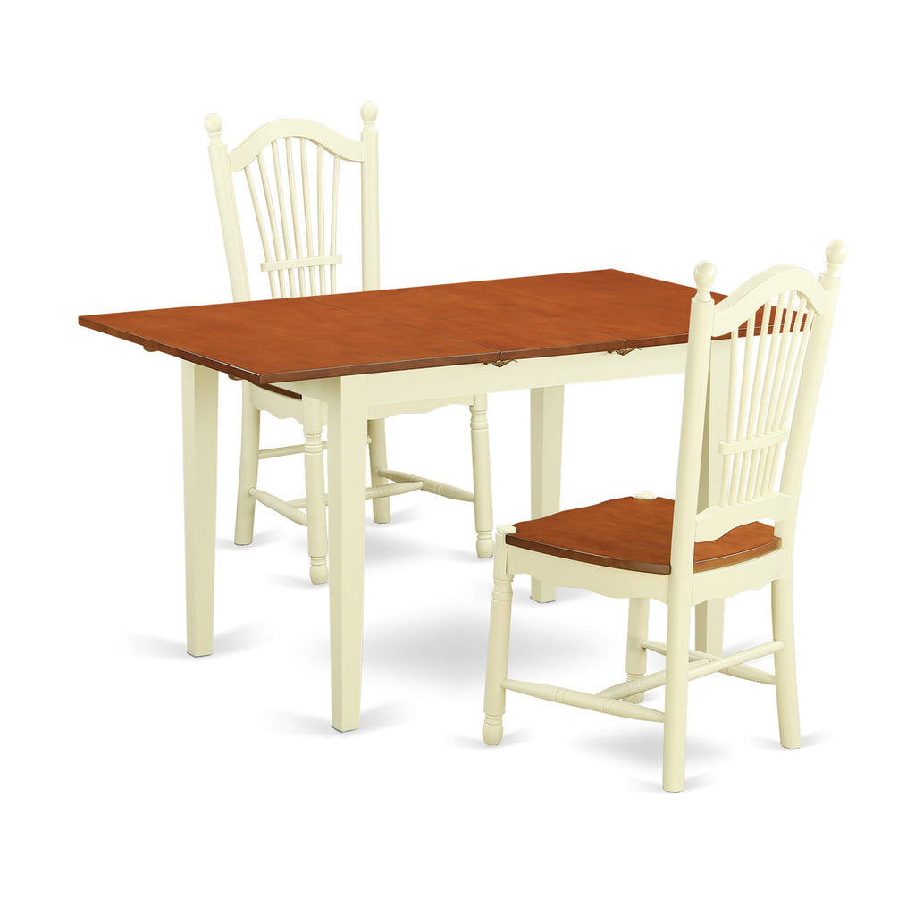 NODO3-TJ7-B Chic 3-Piece Dining Set Expandable Table & Dual Chairs in Buttermilk & Cherry, 32x54