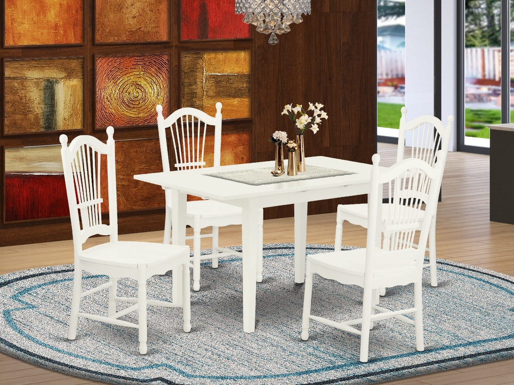 NODO5-Q25-P Chic 5 Pc Dining Ensemble with Expanding Table and 4 Elegant Chairs, 32x54, Linen White
