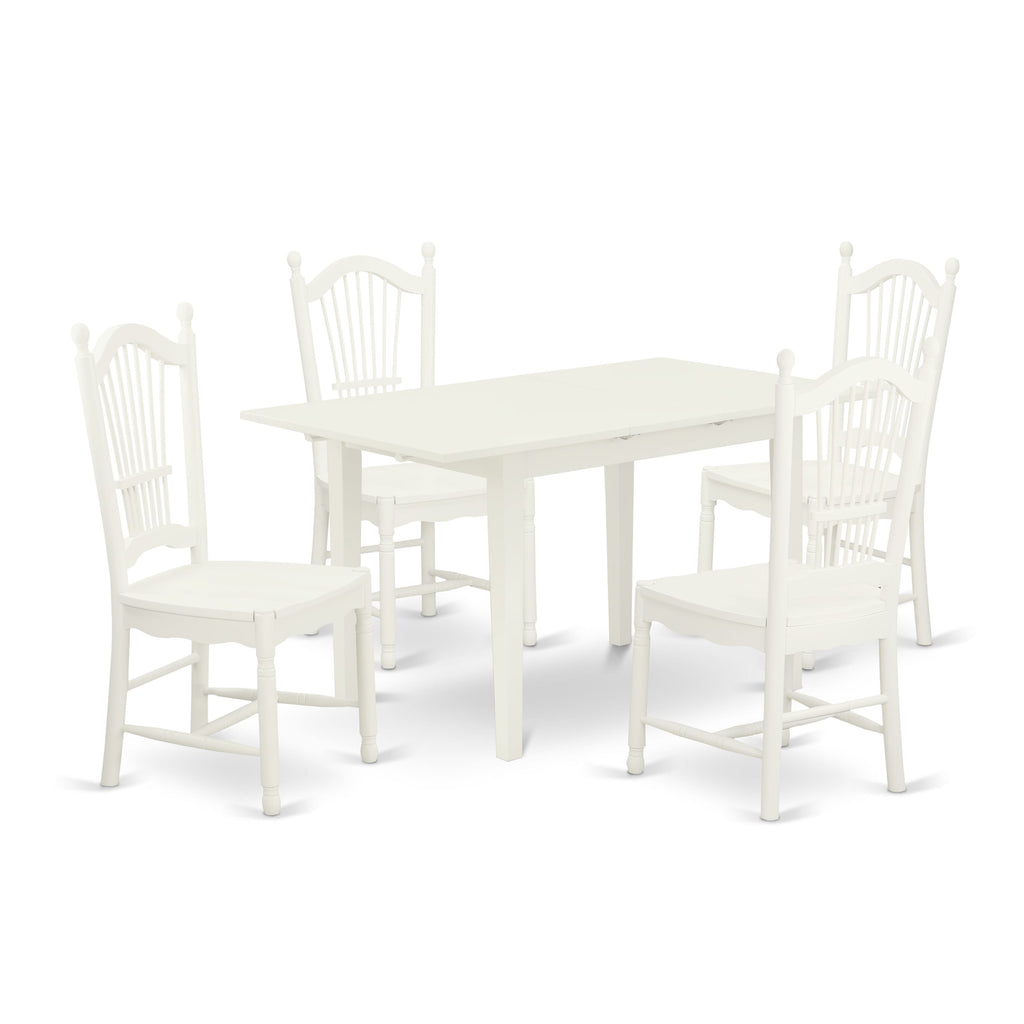 NODO5-Q25-P Chic 5 Pc Dining Ensemble with Expanding Table and 4 Elegant Chairs, 32x54, Linen White