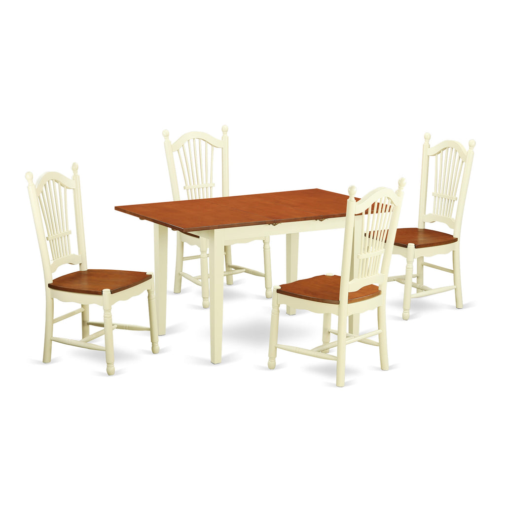 NODO5-VPL-J 5-Piece Dining Ensemble with Expanding Table and 4 Chic Chairs in Cream & Cherry