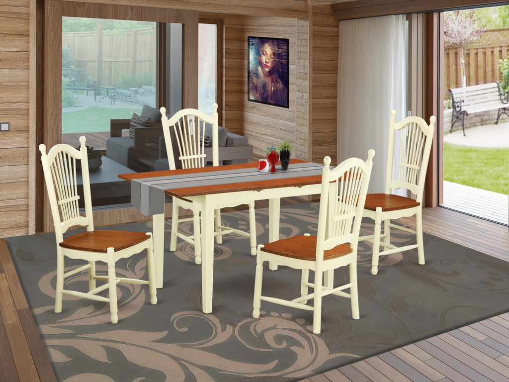 NODO5-VPL-J 5-Piece Dining Ensemble with Expanding Table and 4 Chic Chairs in Cream & Cherry
