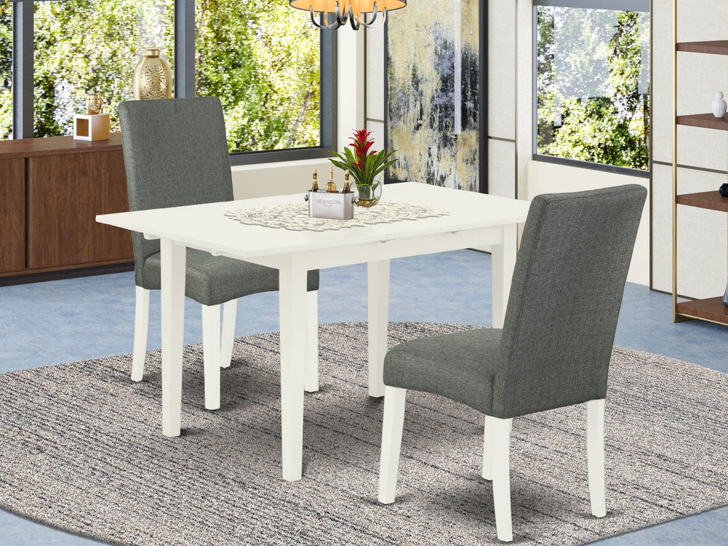 NODR3-QOZ-FS 3-Piece Dining Set, Rectangular Table with Butterfly Leaf & Two Parsons Chairs, Gray Linen He