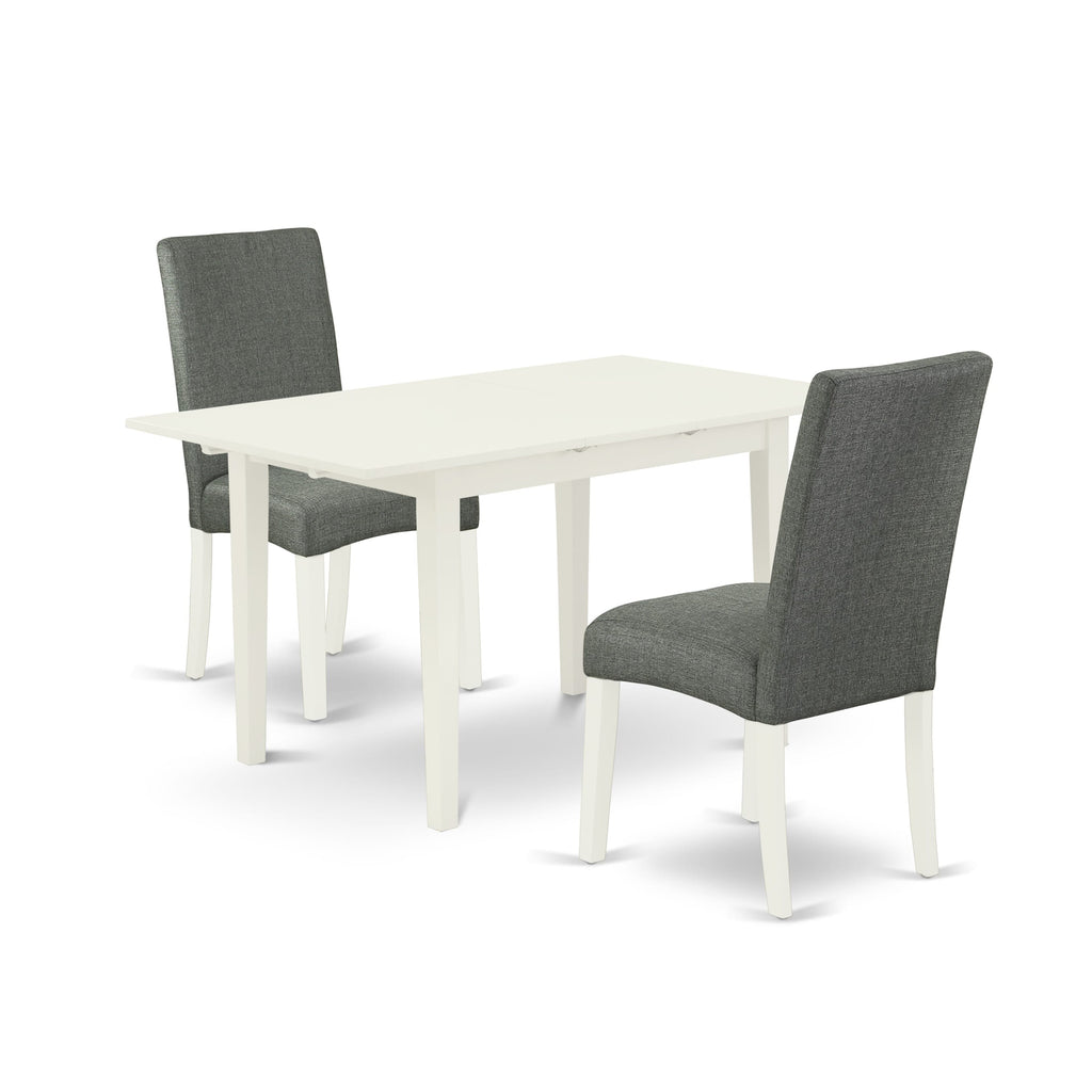 NODR3-QOZ-FS 3-Piece Dining Set, Rectangular Table with Butterfly Leaf & Two Parsons Chairs, Gray Linen He