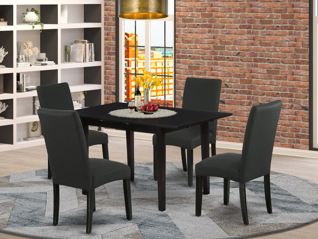 NODR5-3V0-5K 5-Piece Set Expanding Dining Table & Black Linen Chairs, 32x54