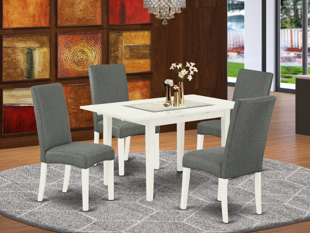 NODR5-MFD-GS 5-Piece Dining Ensemble with Rectangular Table and 4 Grey Upholstered Chairs, Linen White Finish