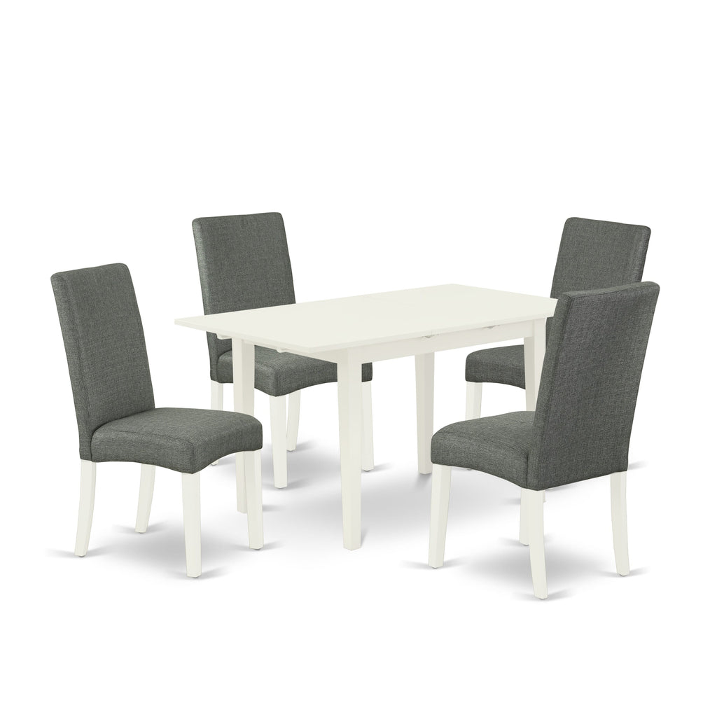 NODR5-MFD-GS 5-Piece Dining Ensemble with Rectangular Table and 4 Grey Upholstered Chairs, Linen White Finish