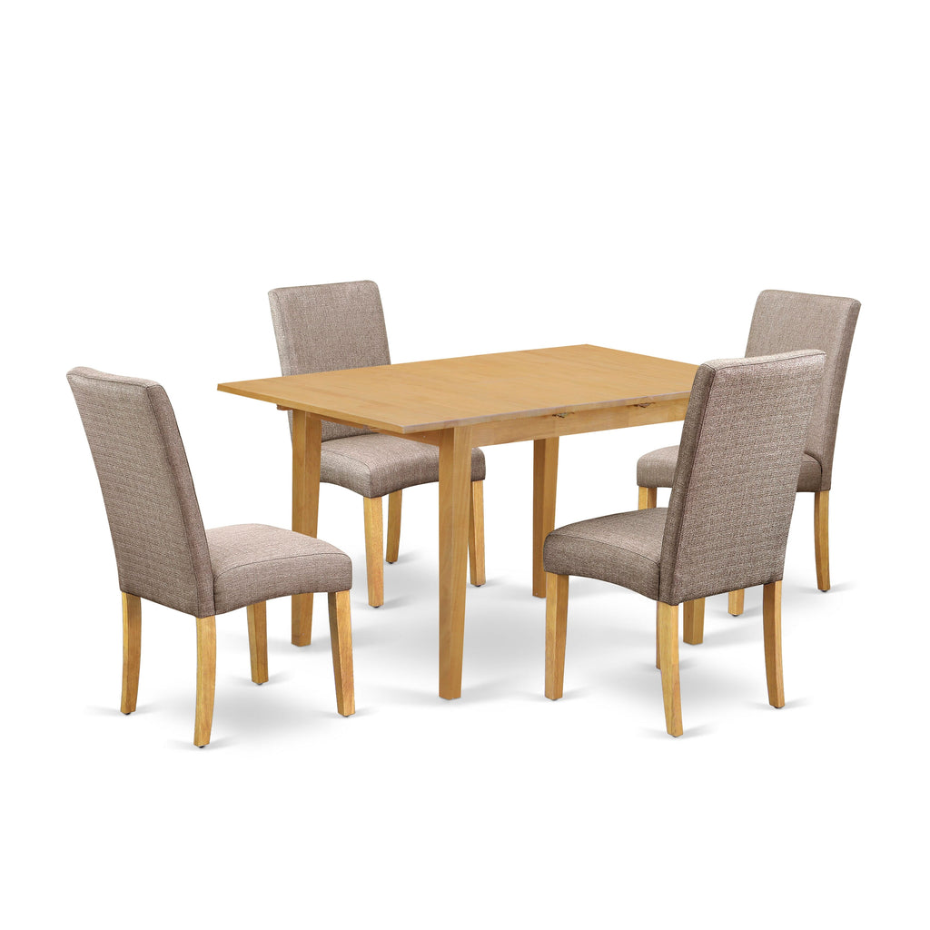 NODR5-FLI-O3 5-Piece Dining Ensemble with Rectangular Extendable Wood Table & 4 Parson Seats in Khaki Linen, Oak Finish