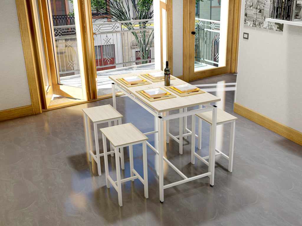 NODSWMO 5-Piece Counter Dining Ensemble with Rectangle Table & 4 White Backless Stools